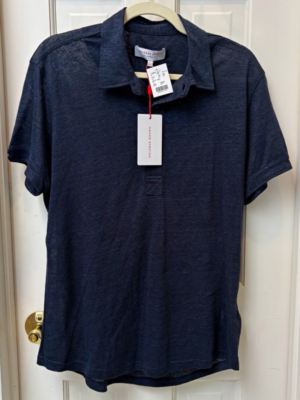 NWT Orlebar Brown Sebastian Men’s Medium Navy 100% Linen Tailored Fit Polo